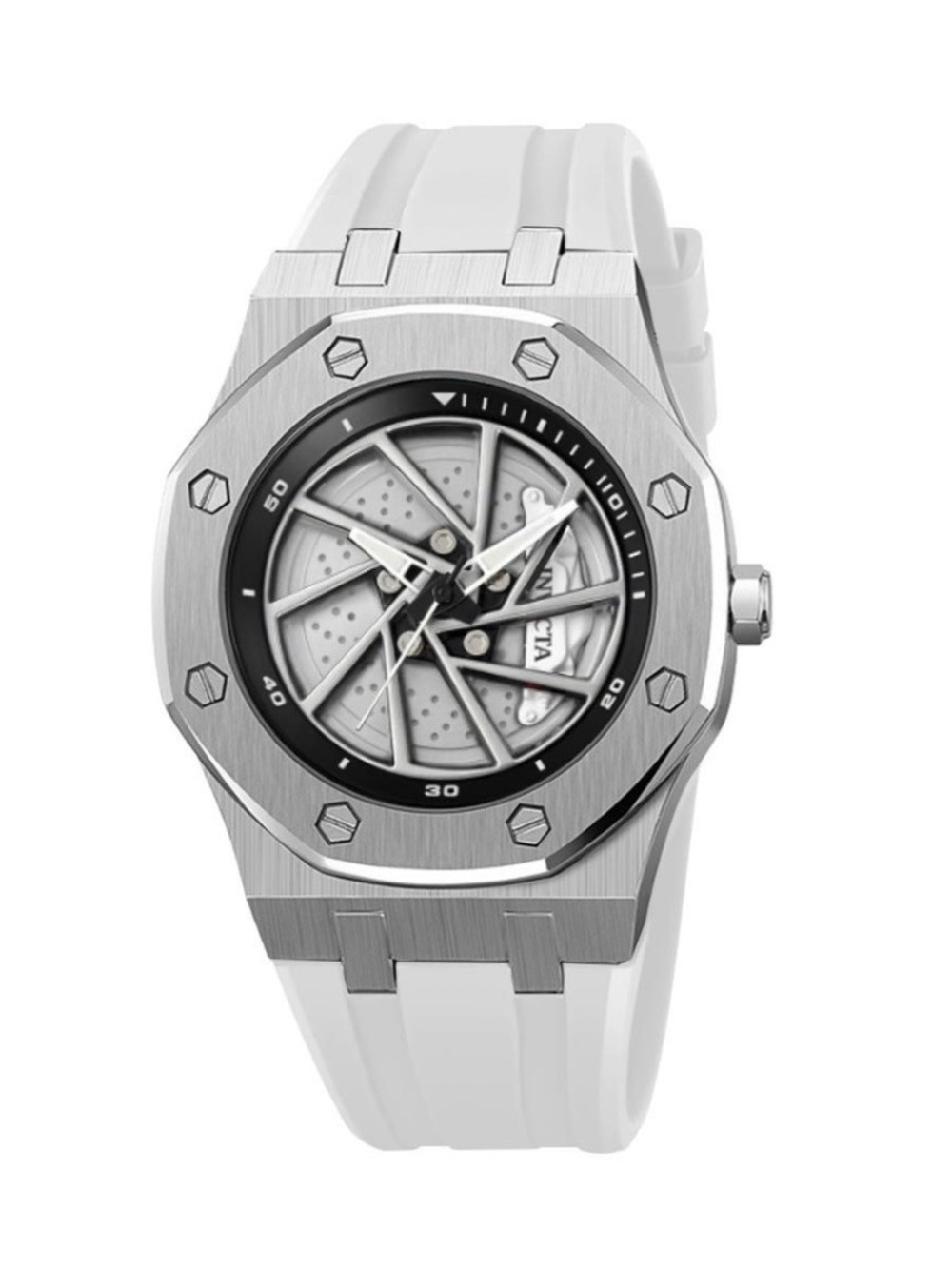 Invicta Speedway Rim Men's 42mm Silver Dial White Silicone Watch 70039